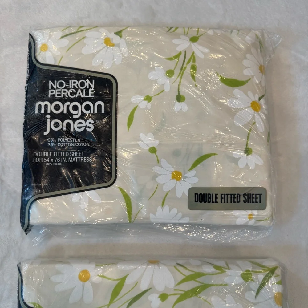NOS Morgan Jones Princess Full Sheet Set Daisy Floral No-Iron Percale